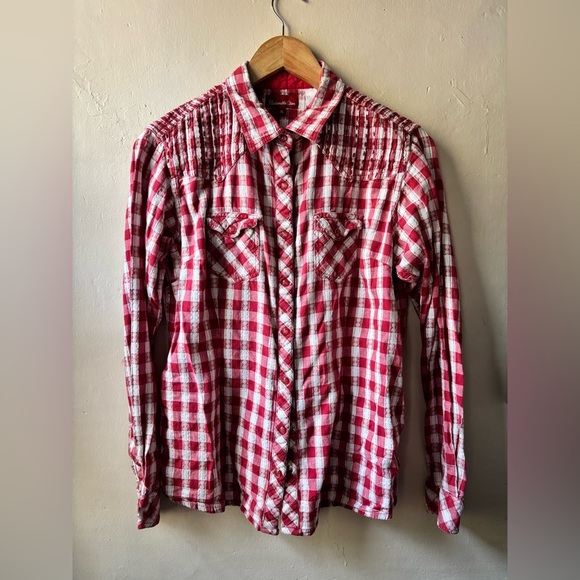 Panhandle Slim Tops - Panhandle Slim Woman’s XL Red Plaid Vintage Western Snap Button Up Shirt